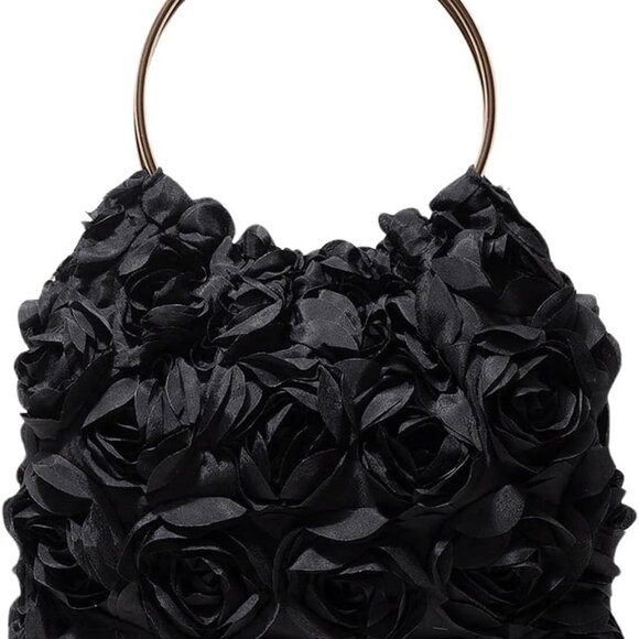 Women's Floral Clutch Purses Metallic Top Handle Small Evening Bag Prom - Picture 1 of 7